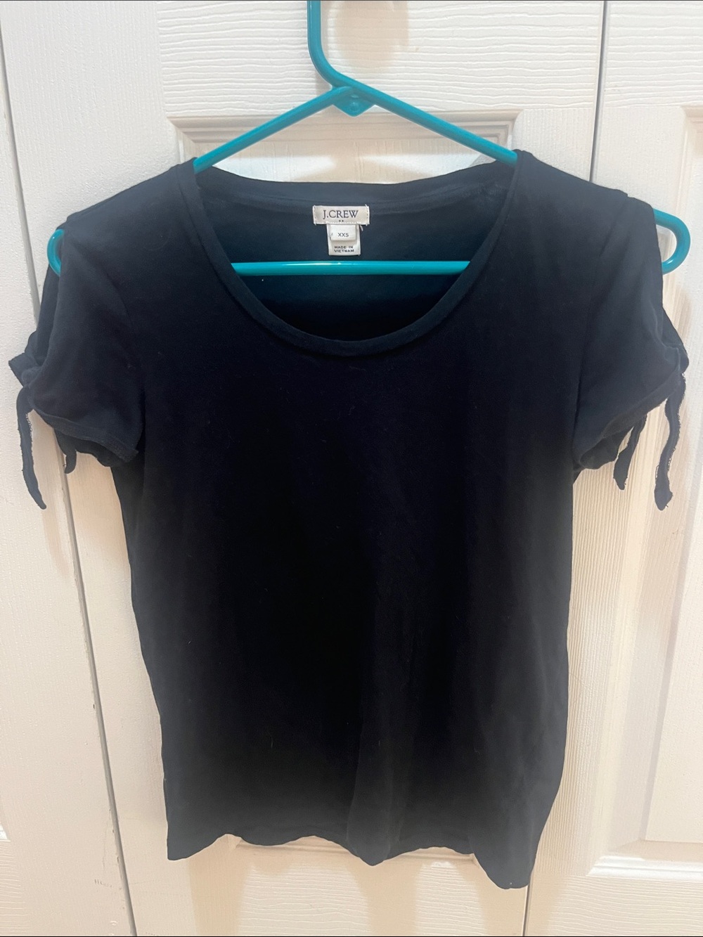 J. Crew Black Short Sleeve Tee with Tie Sleeve Detail